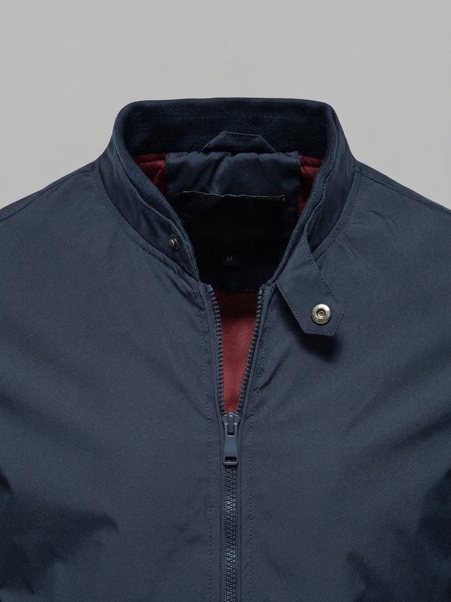 Ostiglia Men's Snap-Tab Stand-Collar Bomber Jacket — navy — detail