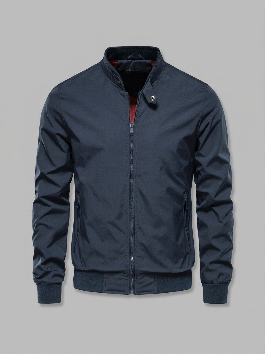 Ostiglia Men's Snap-Tab Stand-Collar Bomber Jacket — navy — packshot