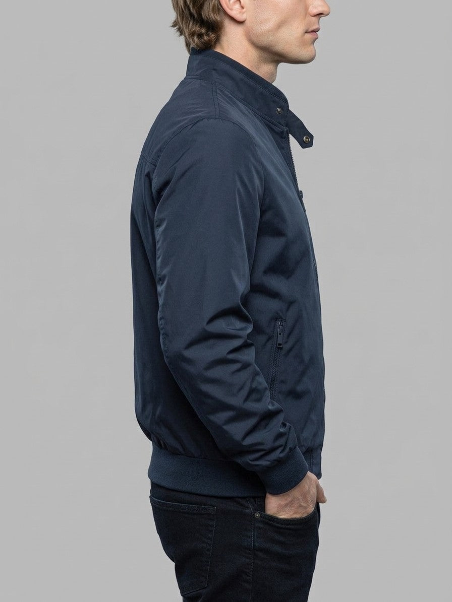 Ostiglia Men's Snap-Tab Stand-Collar Bomber Jacket — navy — side