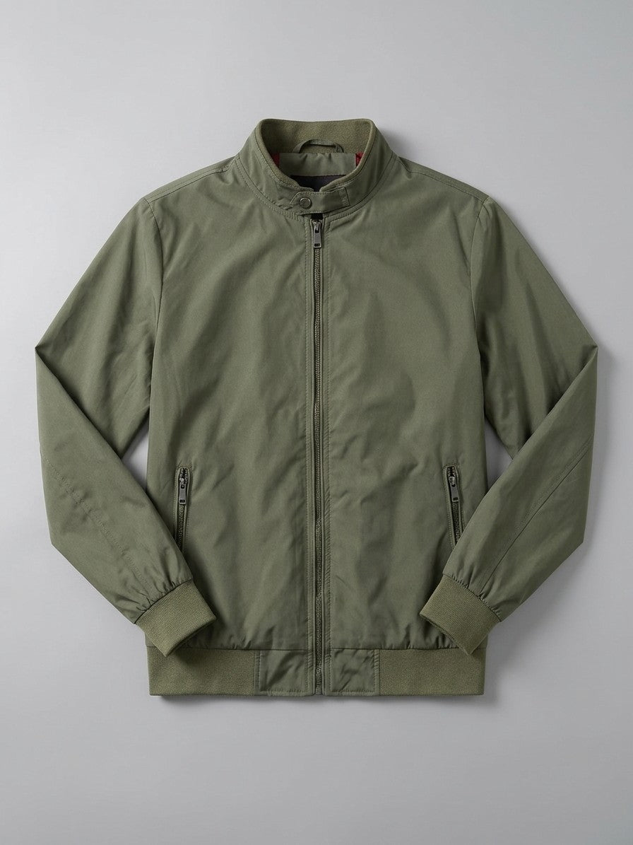 Ostiglia Men's Snap-Tab Stand-Collar Bomber Jacket — olivegreen — packshot
