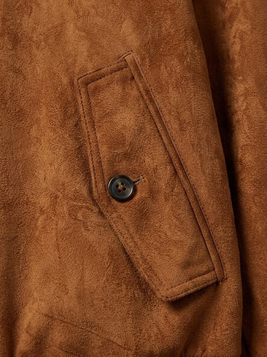 Ostra Men's Tartan-Lined Faux Suede Harrington Jacket — cognac — detail-2