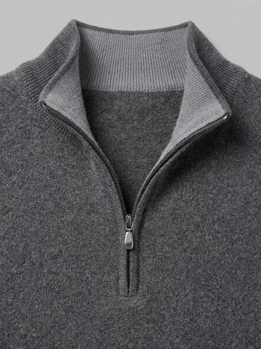 Ostuni Men's Quarter-Zip Knit Sweater — grey — detail-collar