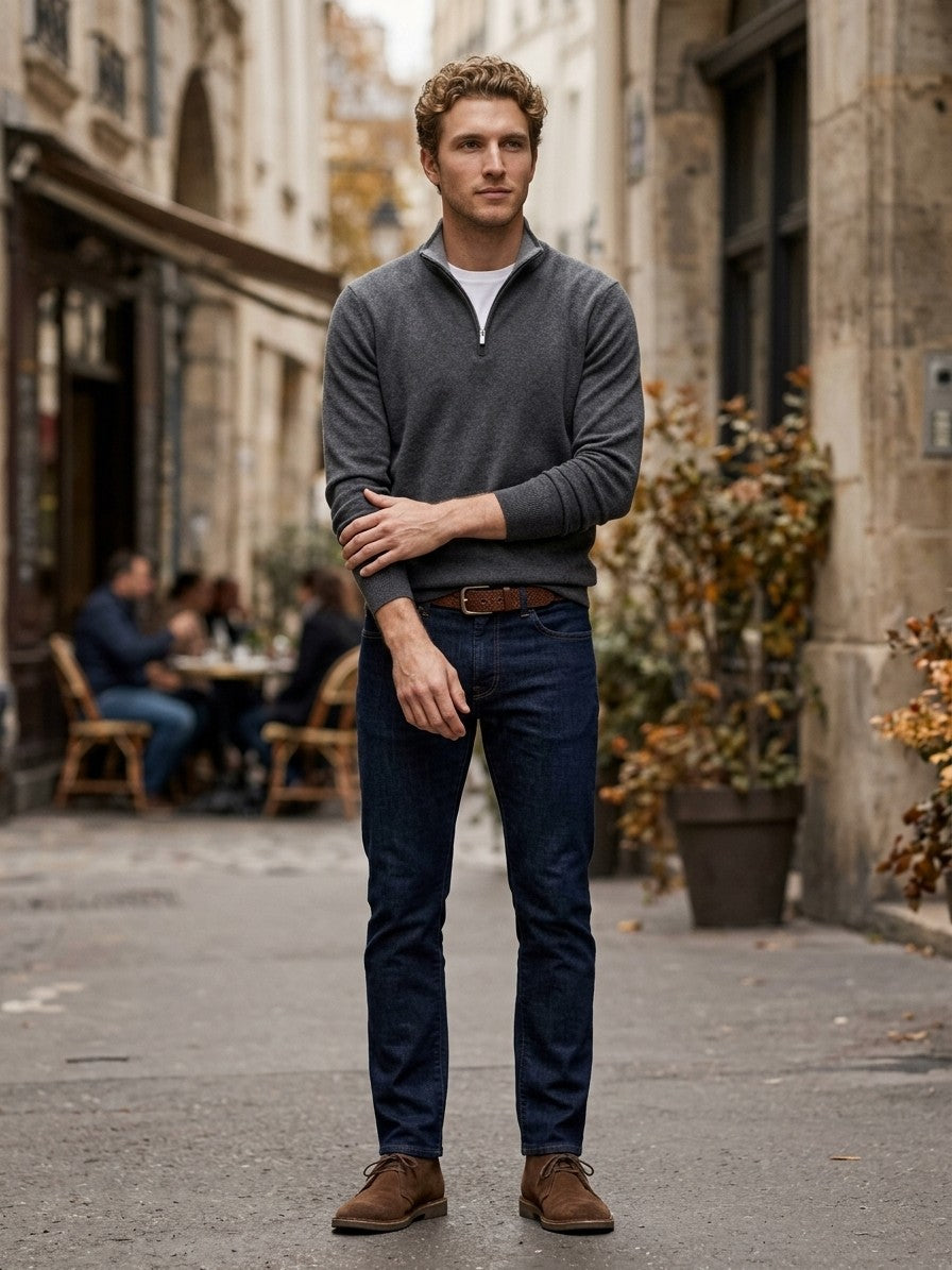 Ostuni Men's Quarter-Zip Knit Sweater — grey — lifestyle