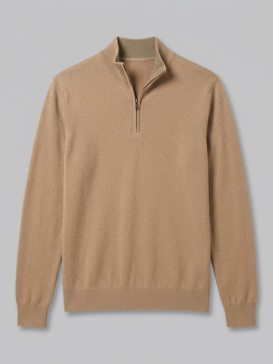Ostuni Men's Quarter-Zip Knit Sweater — khaki — packshot