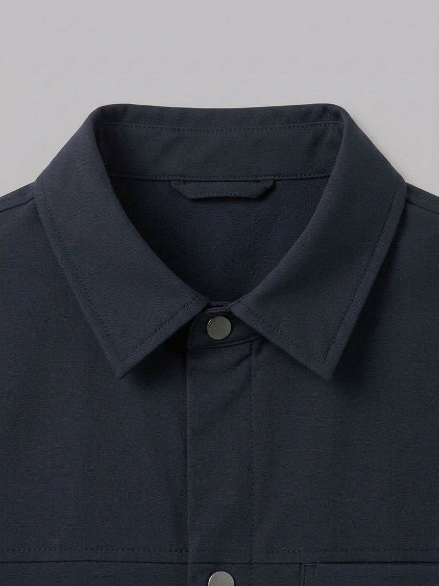 Otranto Men's Snap-Front Overshirt Jacket — darkblue — detail-collar