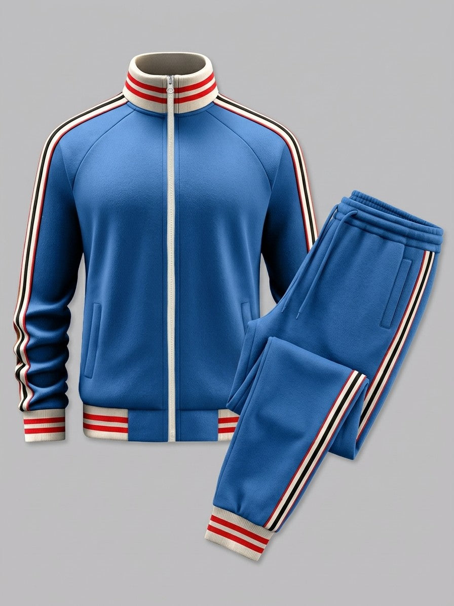 Ozieri Men's Retro Striped Track Jacket and Jogger Set — cerulean — packshot