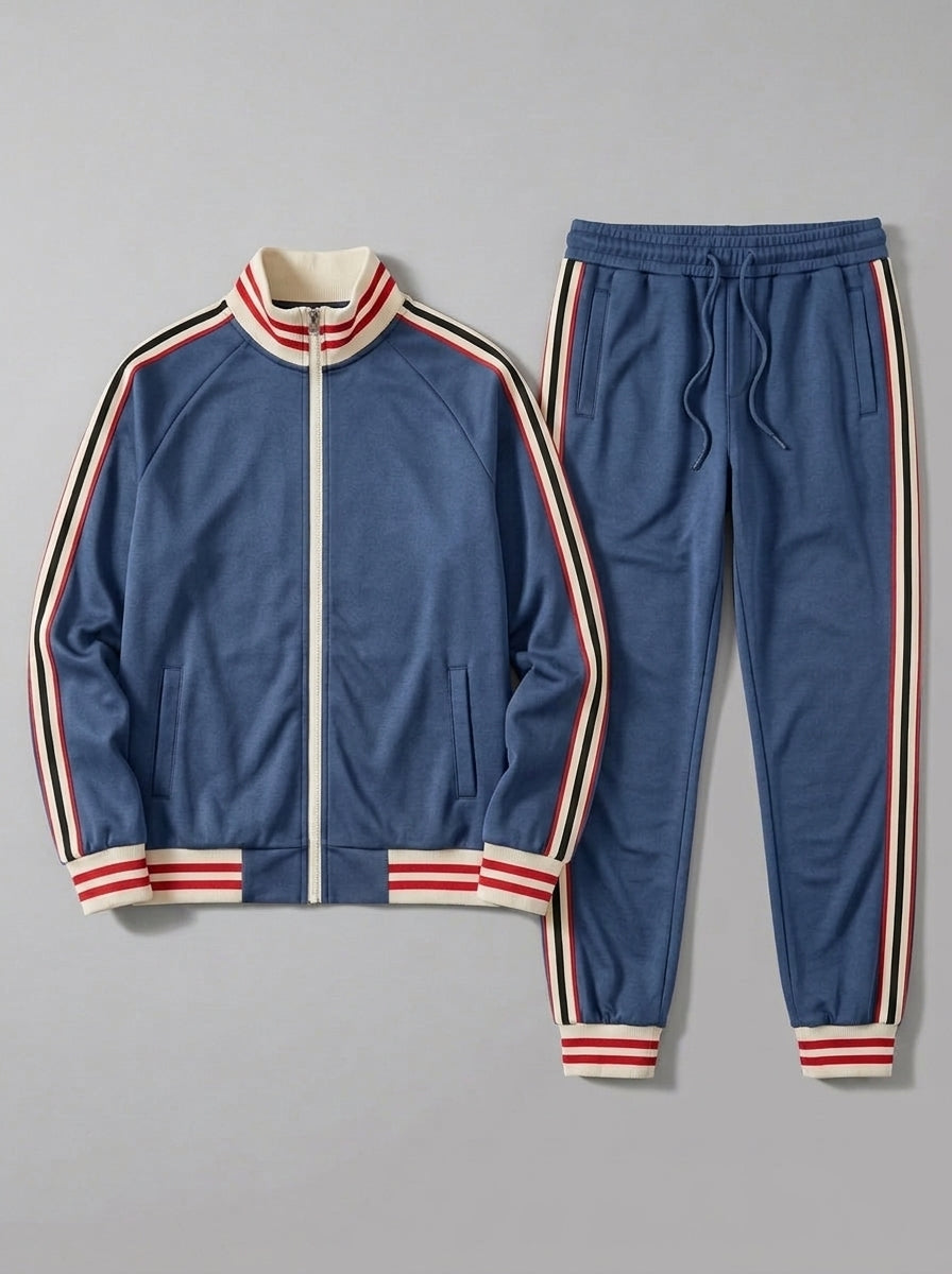 Ozieri Men's Retro Striped Track Jacket and Jogger Set — denimblue — packshot