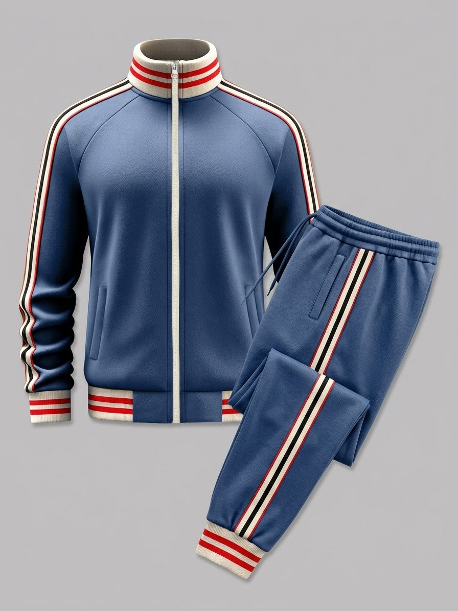 Ozieri Men's Retro Striped Track Jacket and Jogger Set — denimblue — packshot
