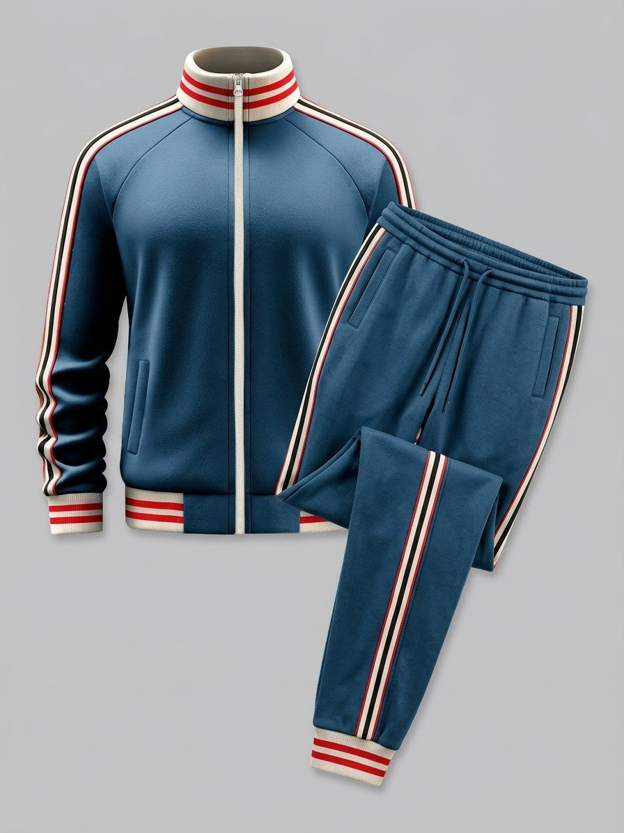 Ozieri Men's Retro Striped Track Jacket and Jogger Set — frenchblue — packshot