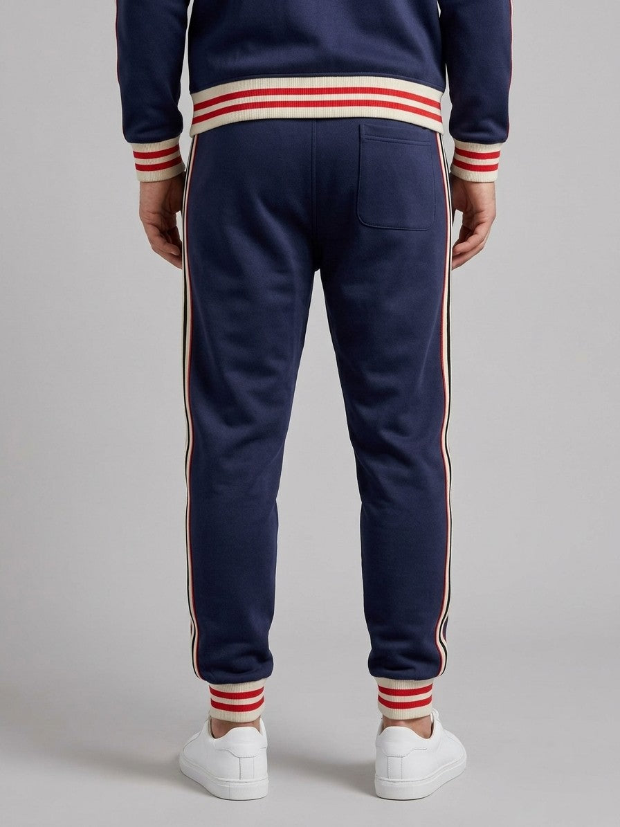 Ozieri Men's Retro Striped Track Jacket and Jogger Set — navyblue — bottomback