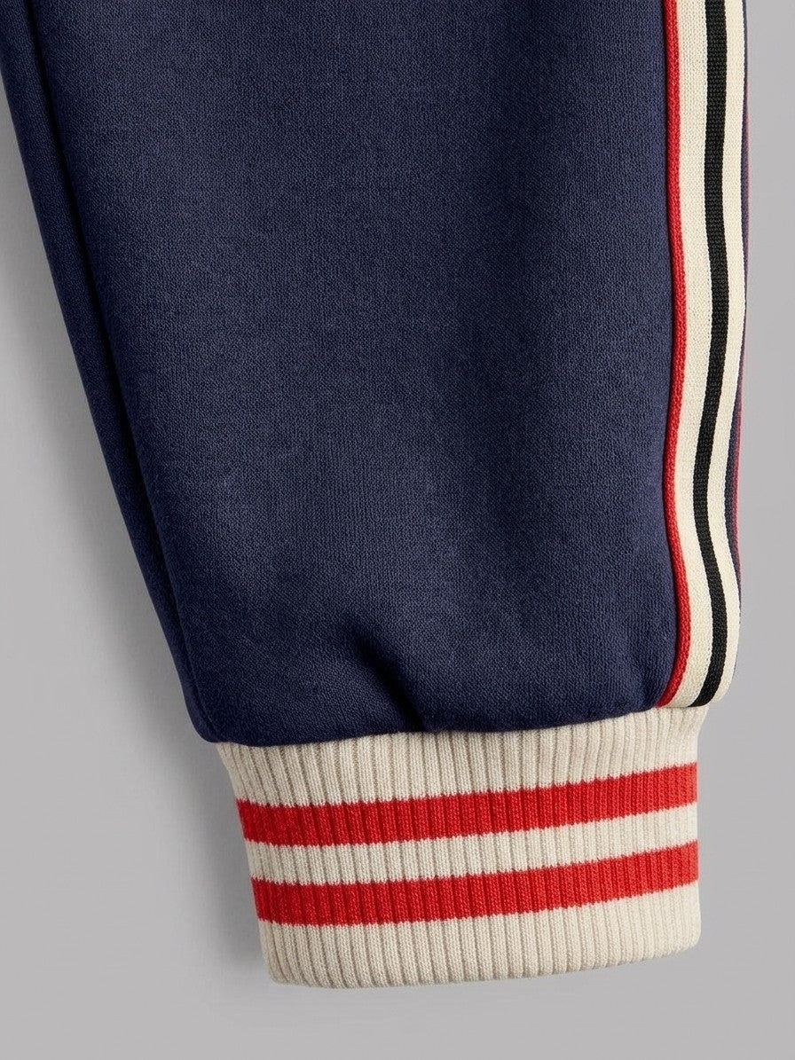 Ozieri Men's Retro Striped Track Jacket and Jogger Set — navyblue — bottomfabric
