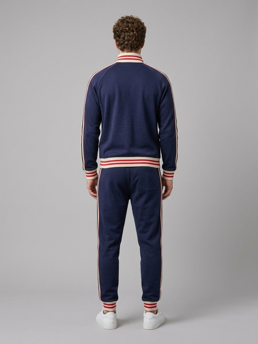 Ozieri Men's Retro Striped Track Jacket and Jogger Set — navyblue — fullback