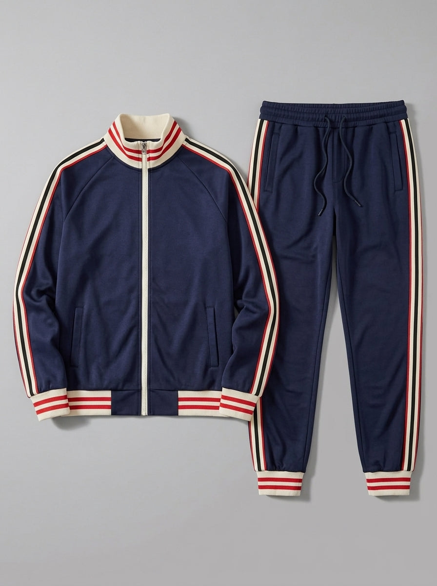 Ozieri Men's Retro Striped Track Jacket and Jogger Set — navyblue — packshot