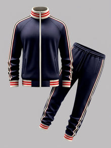 Ozieri Men's Retro Striped Track Jacket and Jogger Set