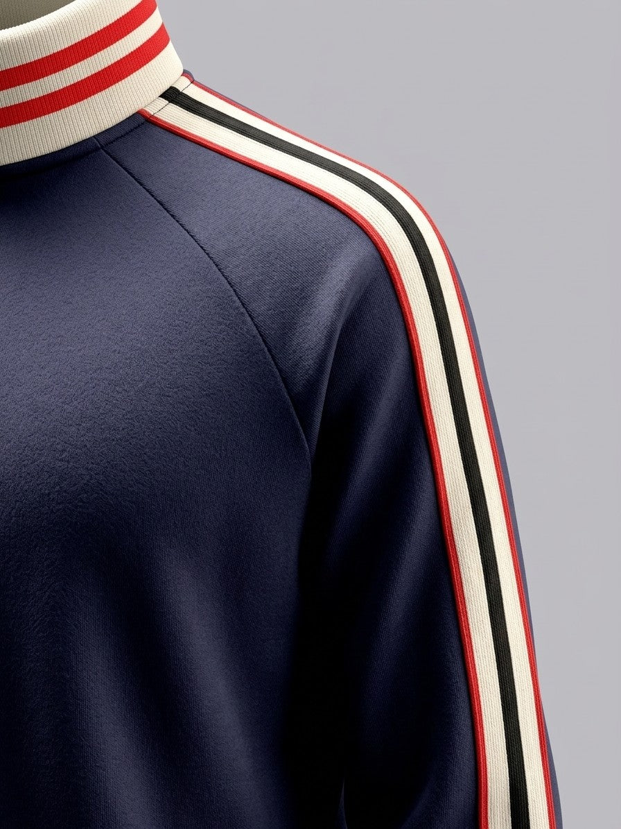 Ozieri Men's Retro Striped Track Jacket and Jogger Set — navyblue — topfabric