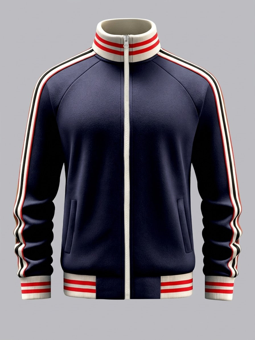 Ozieri Men's Retro Striped Track Jacket and Jogger Set — navybluetop — packshot