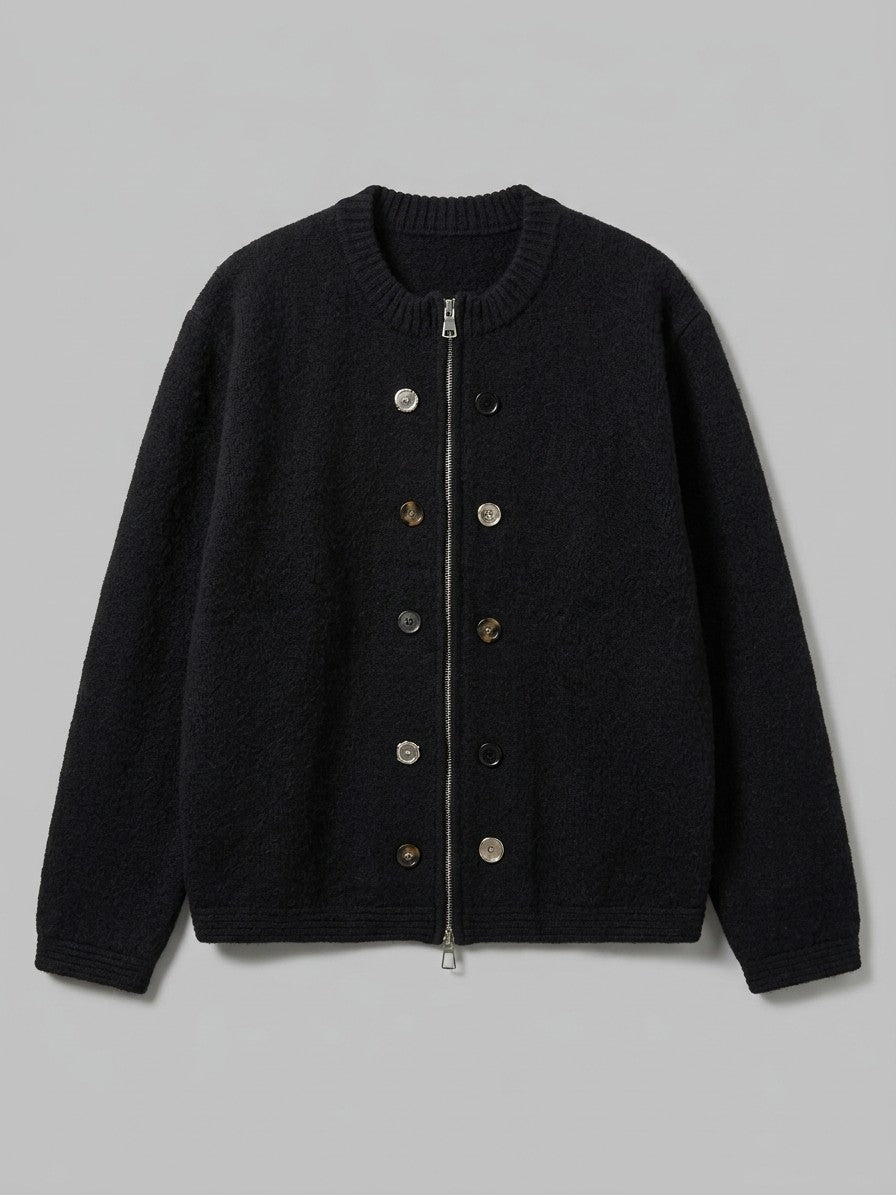 Pacentro Men's Mixed-Button Zip Knit Jacket — black — packshot