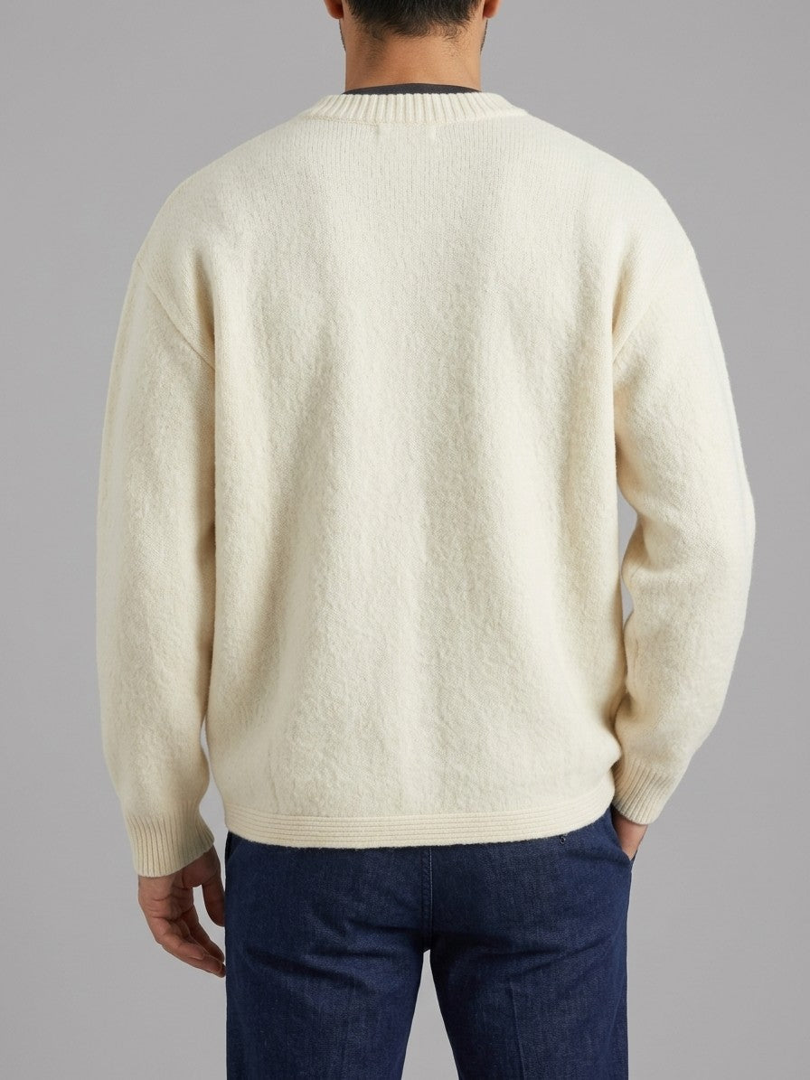 Pacentro Men's Mixed-Button Zip Knit Jacket — cream — back