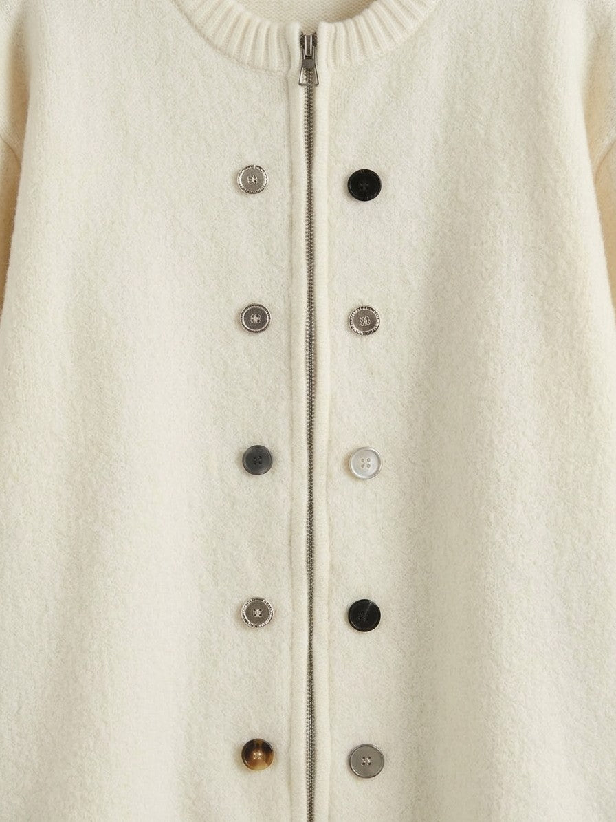 Pacentro Men's Mixed-Button Zip Knit Jacket — cream — detail-2