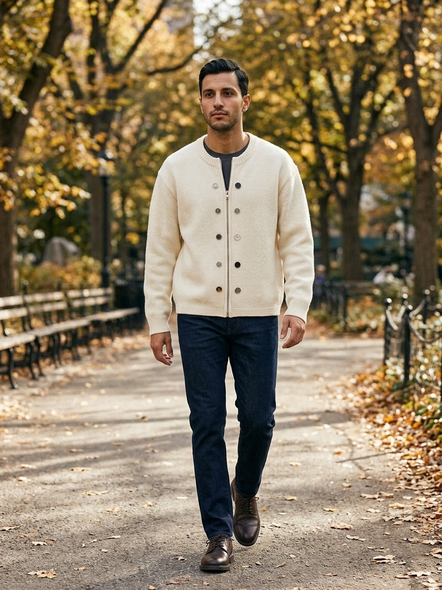 Pacentro Men's Mixed-Button Zip Knit Jacket — cream — lifestyle
