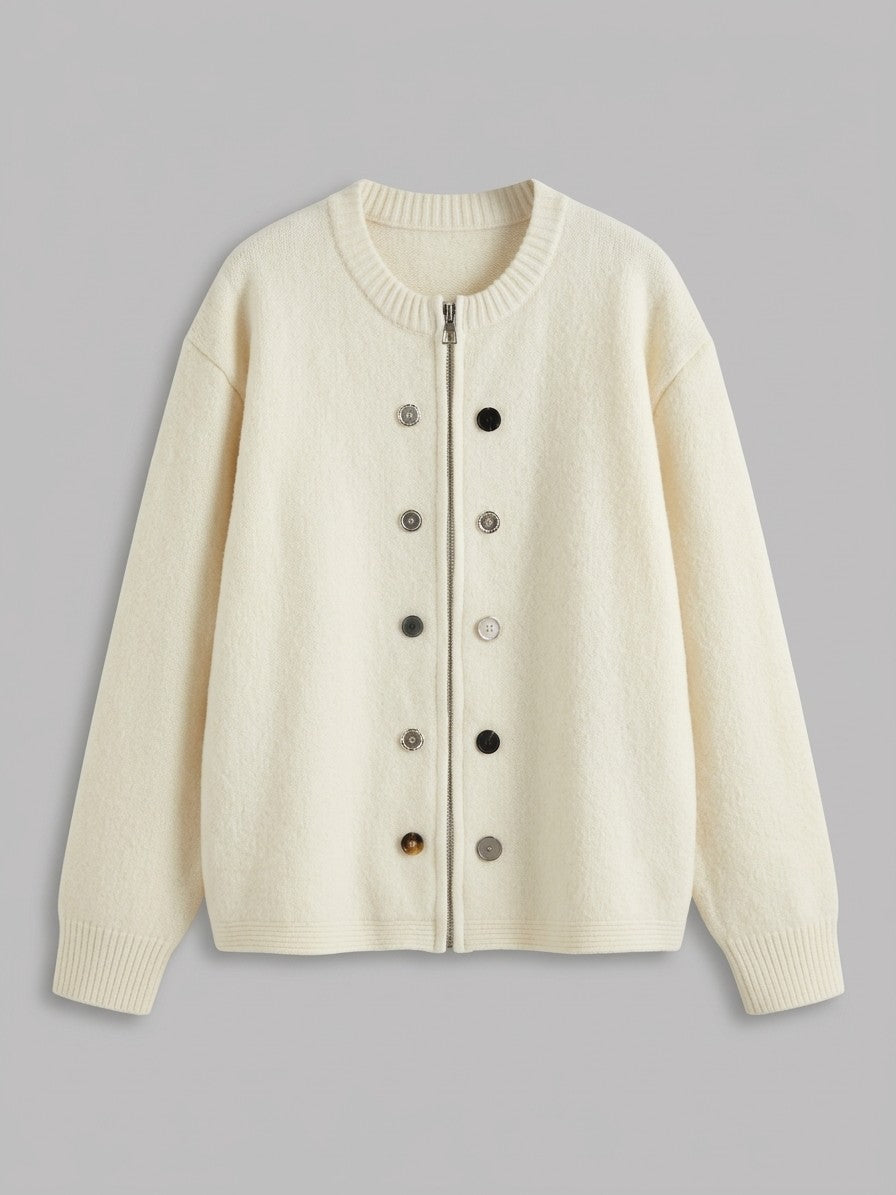 Pacentro Men's Mixed-Button Zip Knit Jacket — cream — packshot