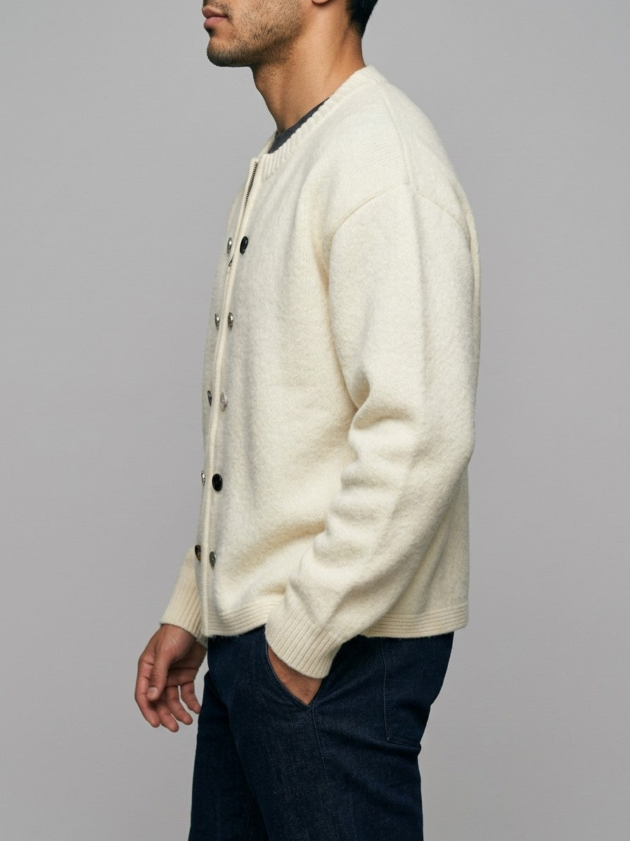 Pacentro Men's Mixed-Button Zip Knit Jacket — cream — side