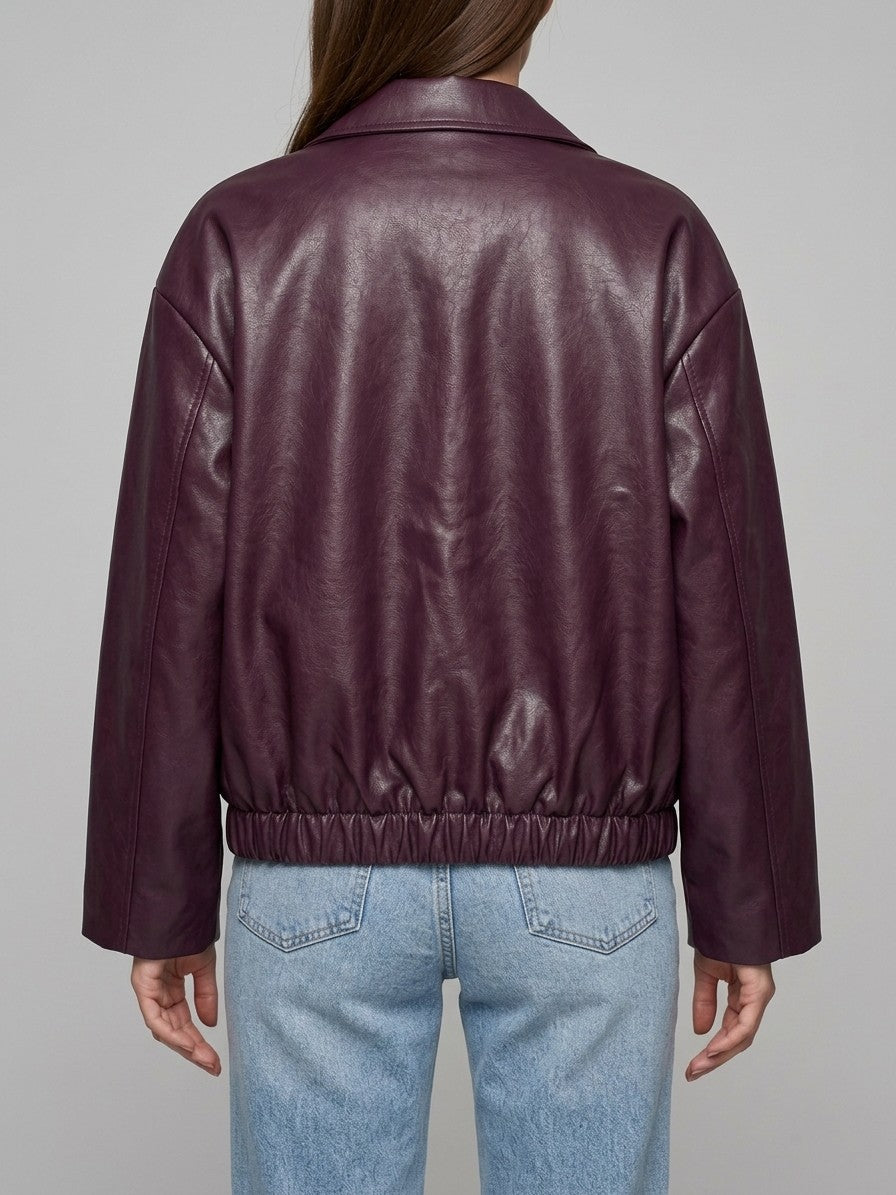 Paciano Women's Collared Bomber Jacket — burgundy — back