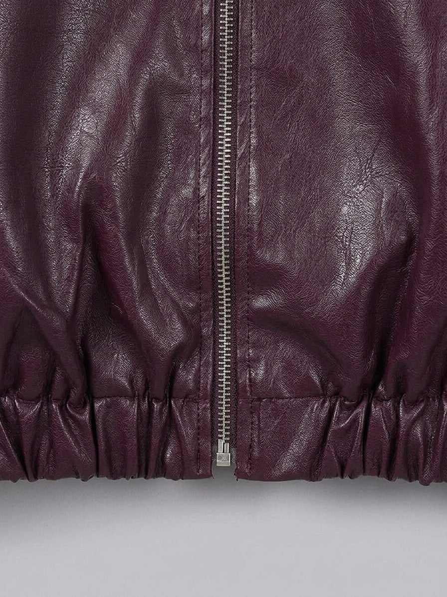 Paciano Women's Collared Bomber Jacket — burgundy — detail-2