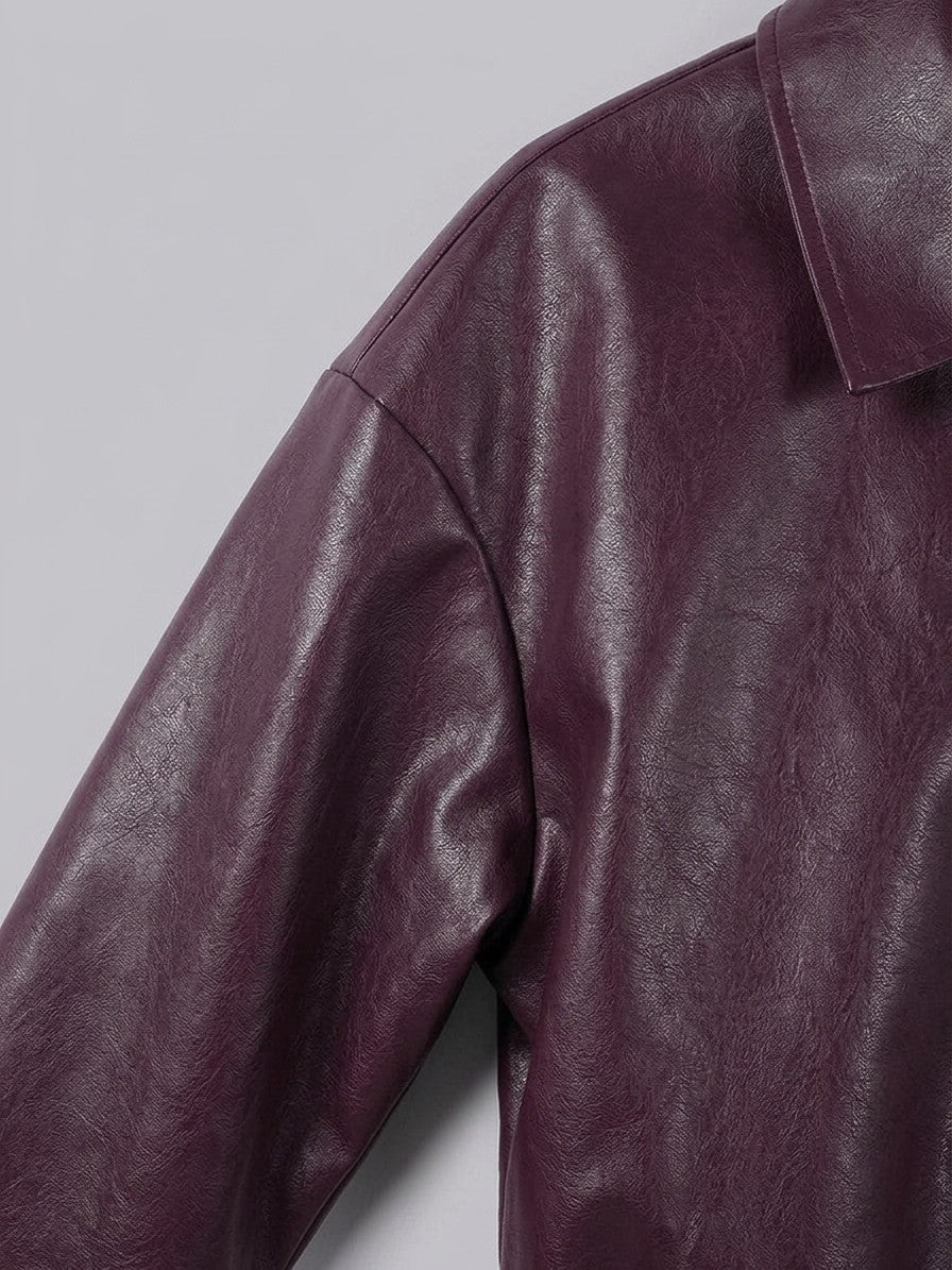 Paciano Women's Collared Bomber Jacket — burgundy — detail-collar