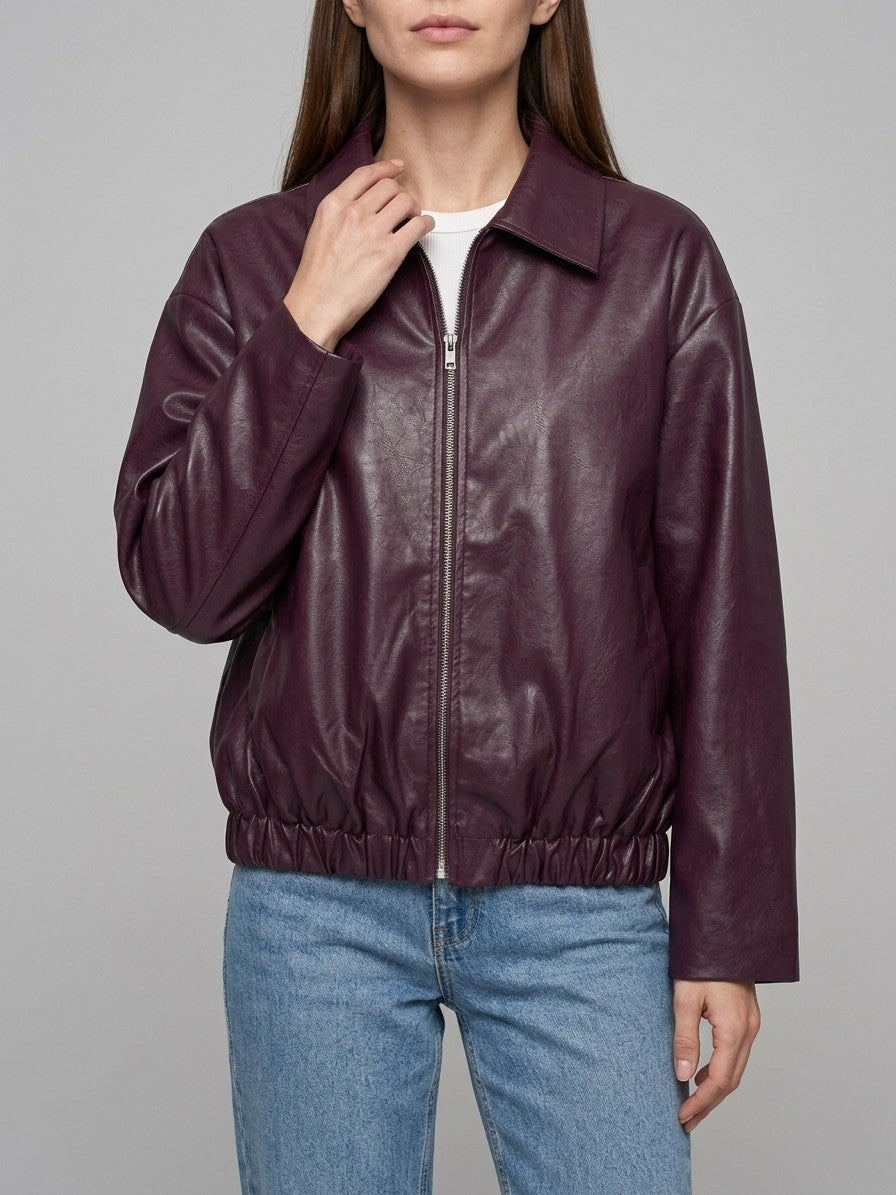 Paciano Women's Collared Bomber Jacket — burgundy — front