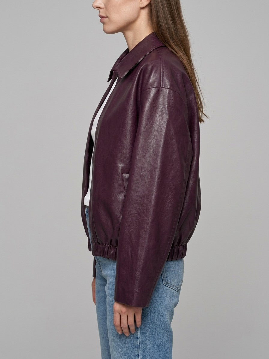 Paciano Women's Collared Bomber Jacket — burgundy — side