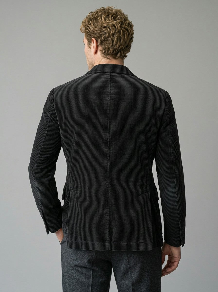 Padova Men's Corduroy Lapel Blazer — black — back