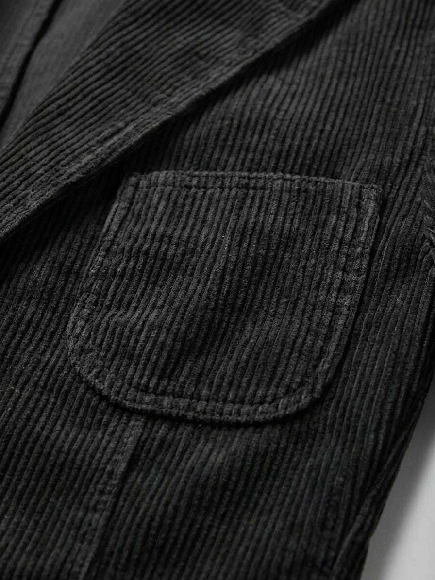 Padova Men's Corduroy Lapel Blazer — black — detail-alt