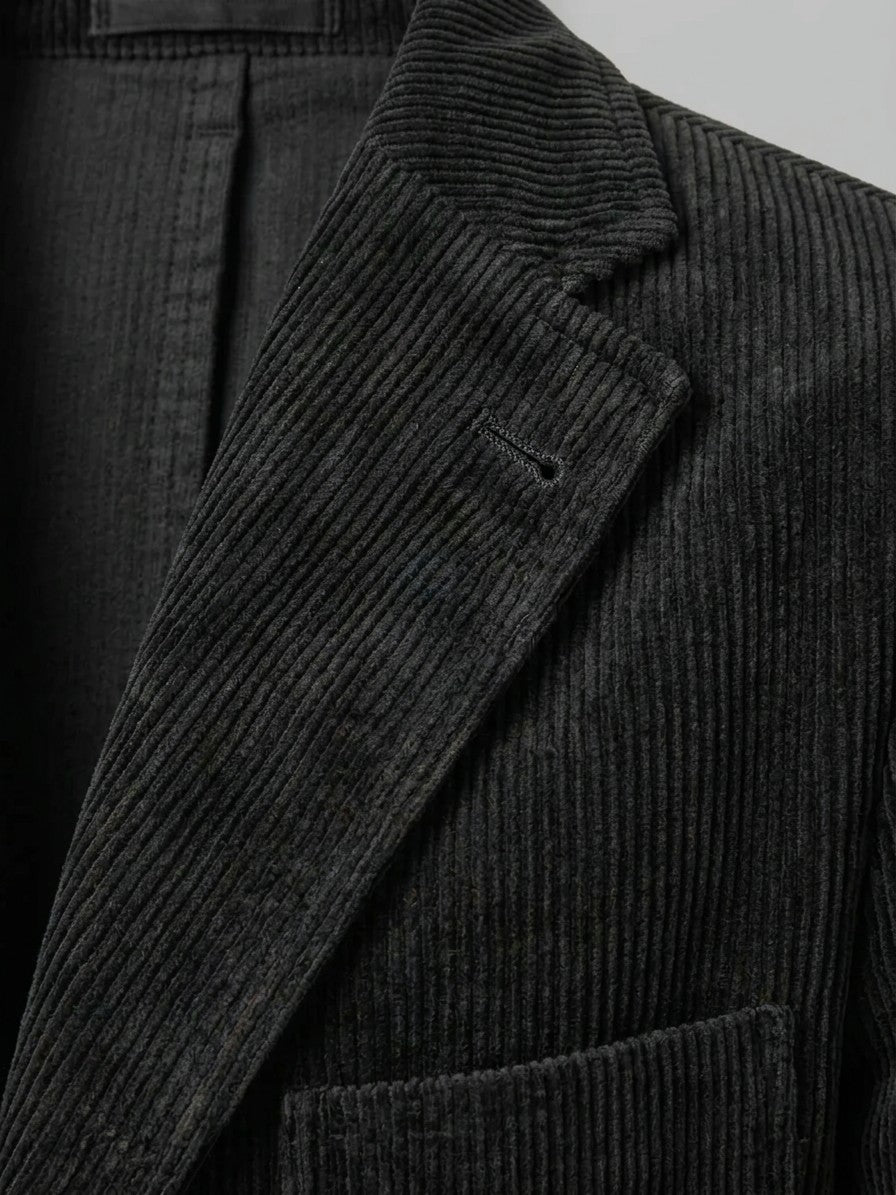 Padova Men's Corduroy Lapel Blazer — black — detail-collar