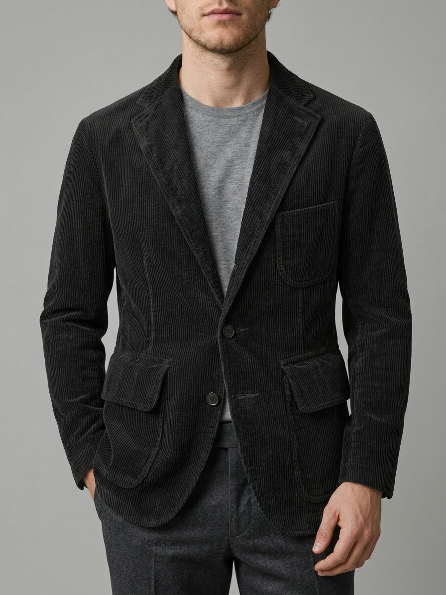 Padova Men's Corduroy Lapel Blazer — black — front