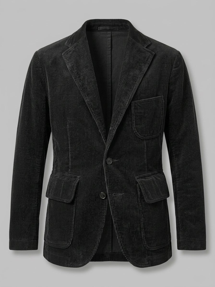 Padova Men's Corduroy Lapel Blazer — black — packshot