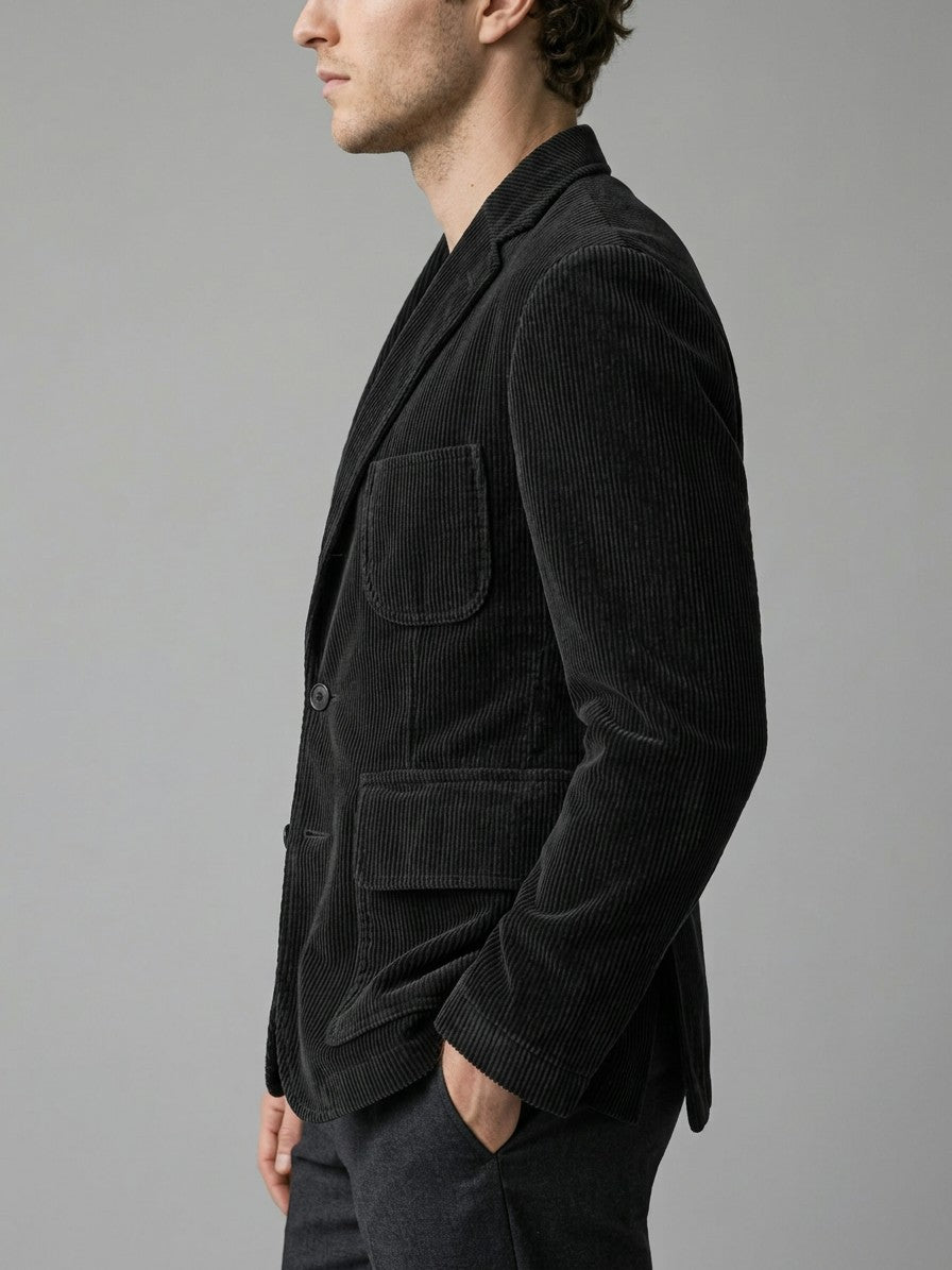 Padova Men's Corduroy Lapel Blazer — black — side