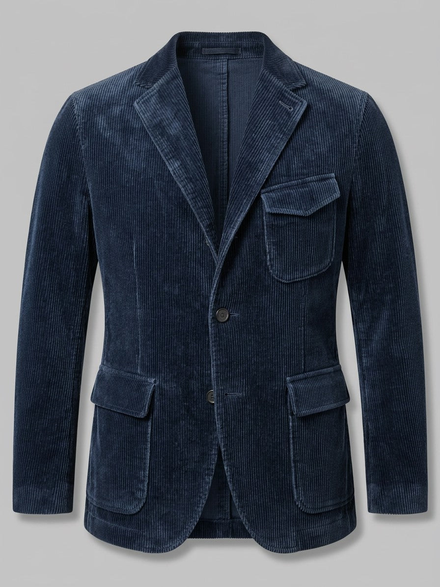 Padova Men's Corduroy Lapel Blazer — darkblue — packshot