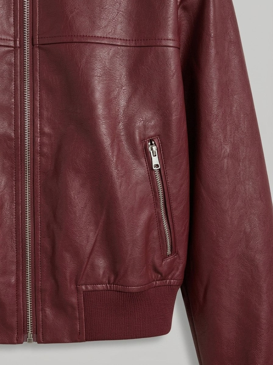 Paestum Women's Collarless Cropped Bomber — red — detail-2