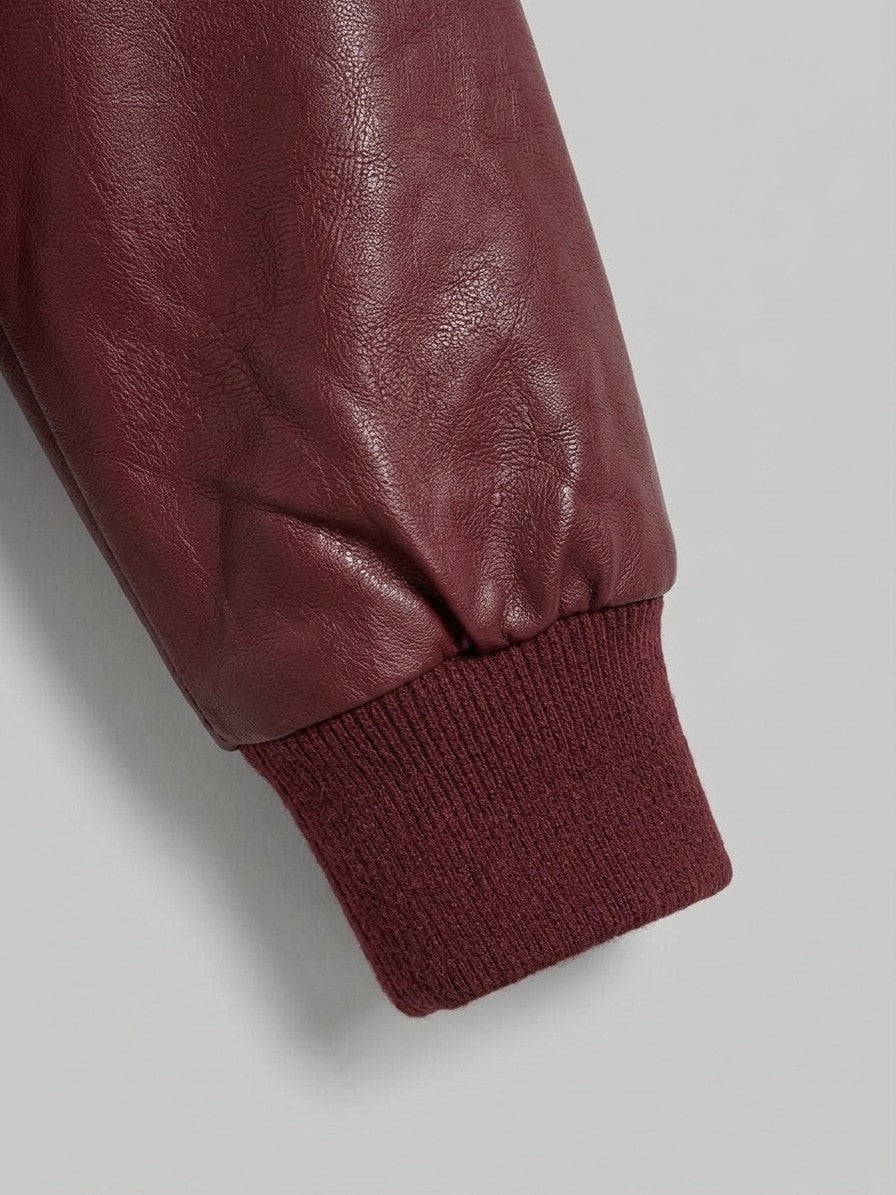 Paestum Women's Collarless Cropped Bomber — red — detail-collar