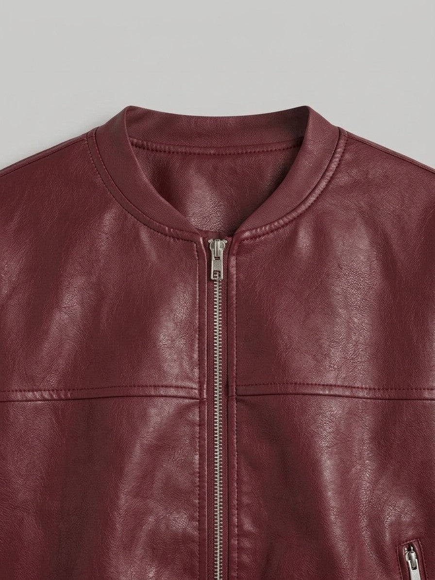 Paestum Women's Collarless Cropped Bomber — red — detail