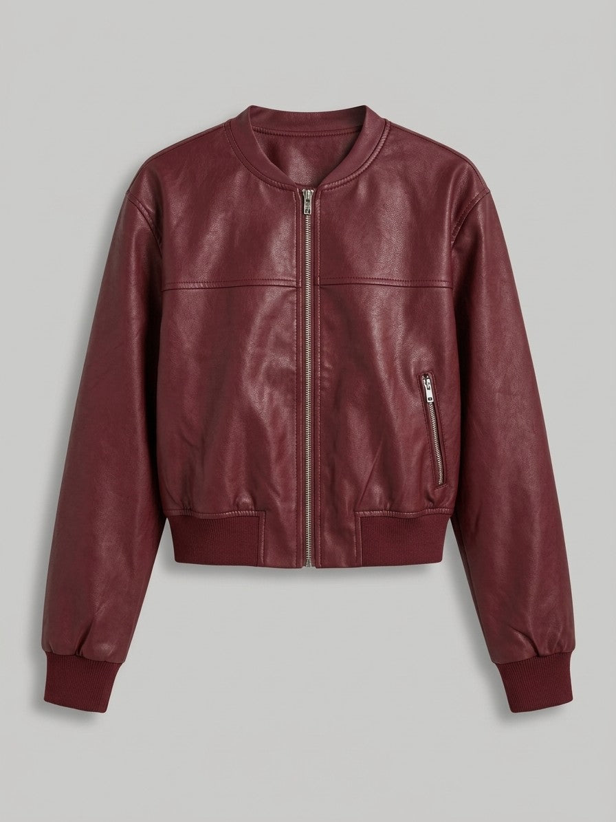 Paestum Women's Collarless Cropped Bomber — red — packshot