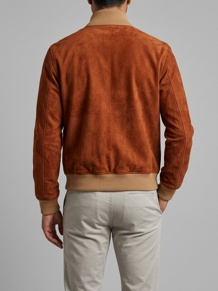 Palazzolo Men's Knit-Collar Faux Suede Flight Jacket — rust — back