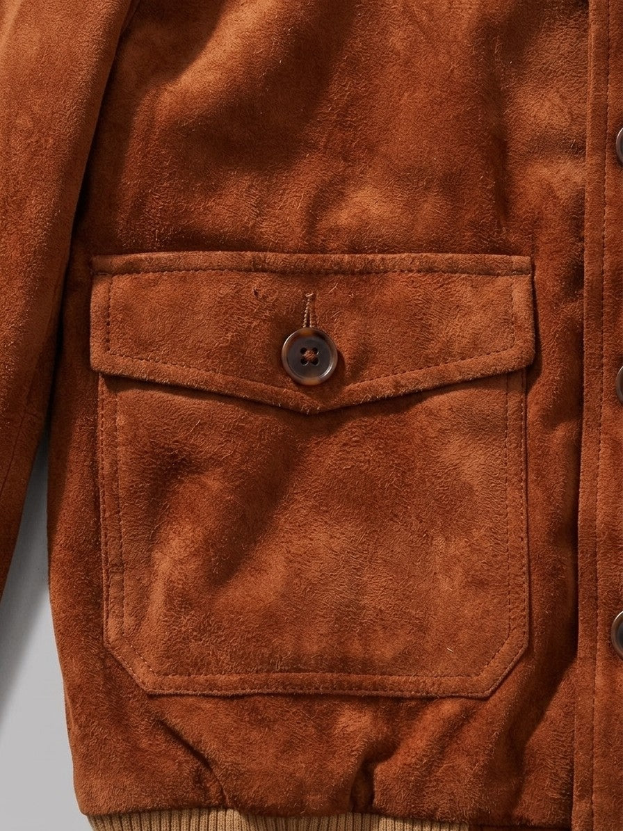 Palazzolo Men's Knit-Collar Faux Suede Flight Jacket — rust — detail-2