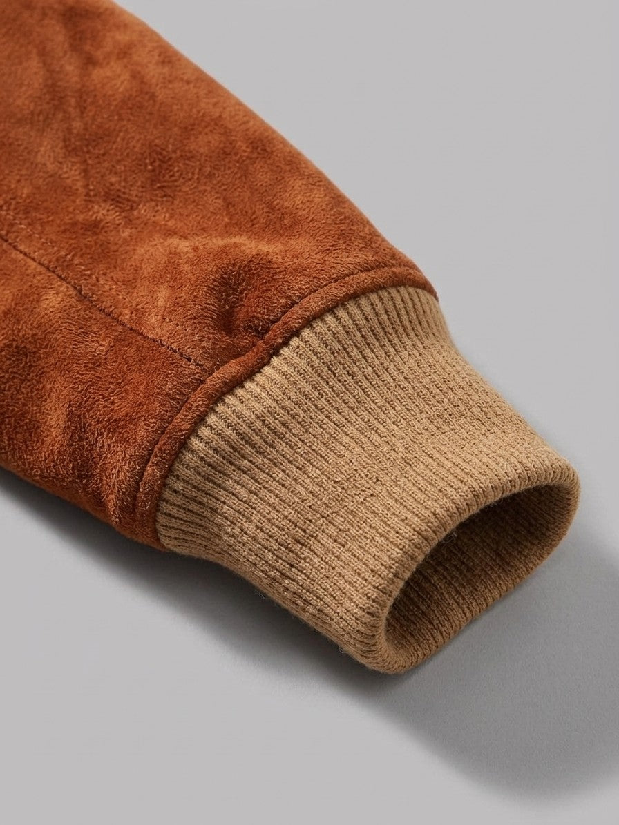 Palazzolo Men's Knit-Collar Faux Suede Flight Jacket — rust — detail-collar