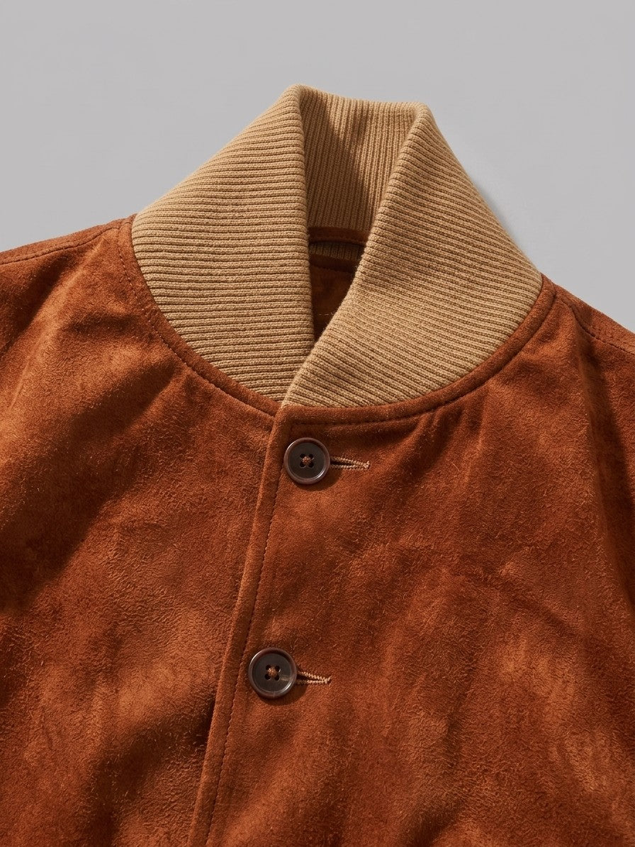 Palazzolo Men's Knit-Collar Faux Suede Flight Jacket — rust — detail