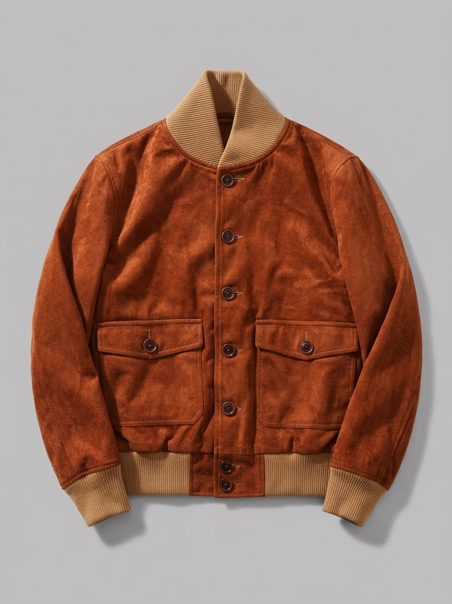 Palazzolo Men's Knit-Collar Faux Suede Flight Jacket — rust — packshot