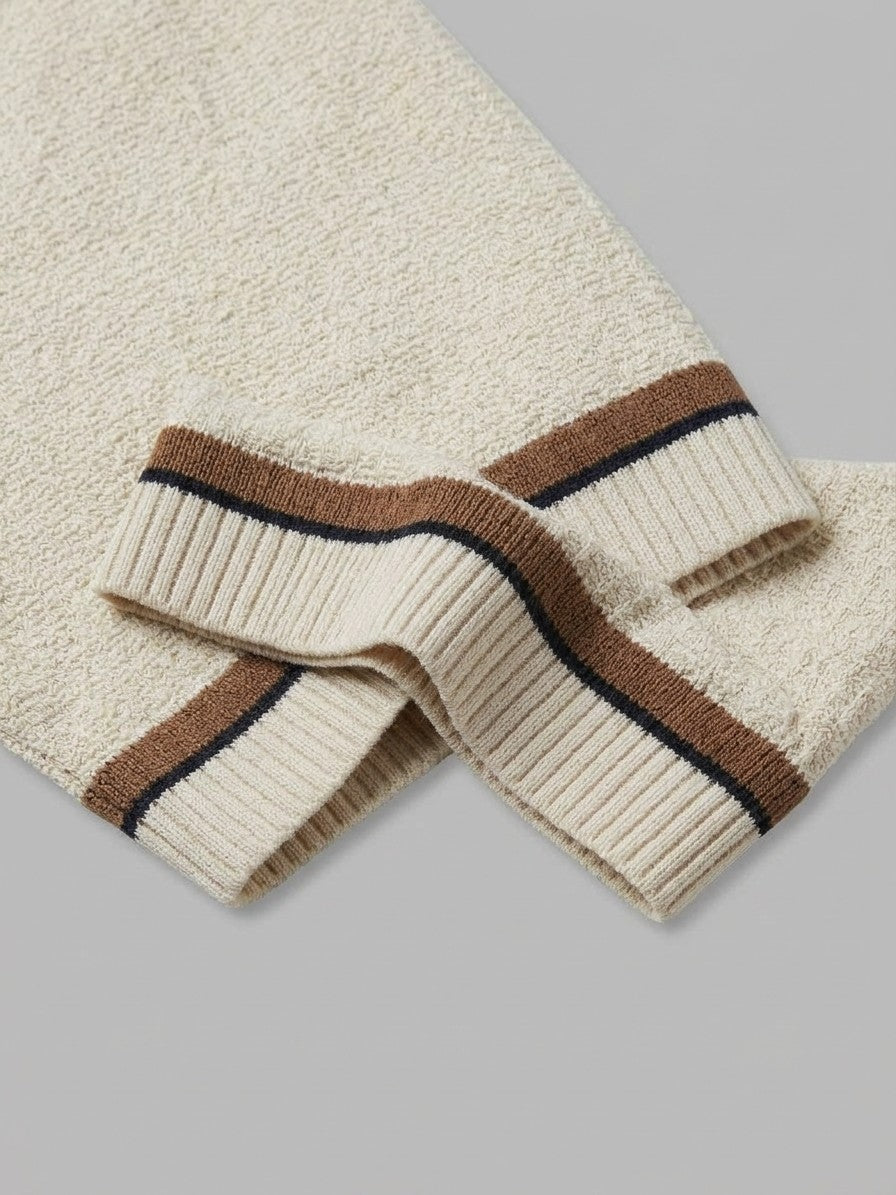 Palermo Men's Contrast Collar Cotton-Blend Zip Polo — beige — detail-2