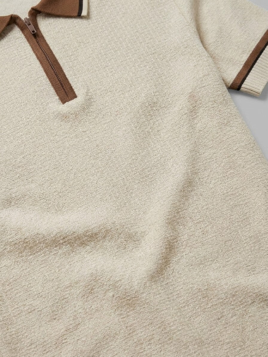 Palermo Men's Contrast Collar Cotton-Blend Zip Polo — beige — detail