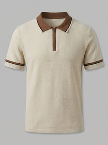 Palermo heren zip-polo van katoenmix met contrastkraag